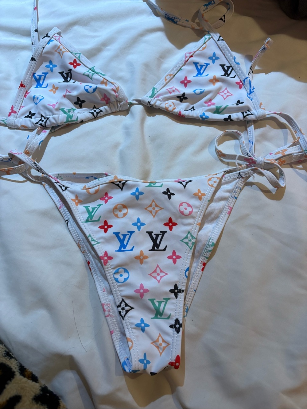 LV Multicolor Logo White' String Bikini